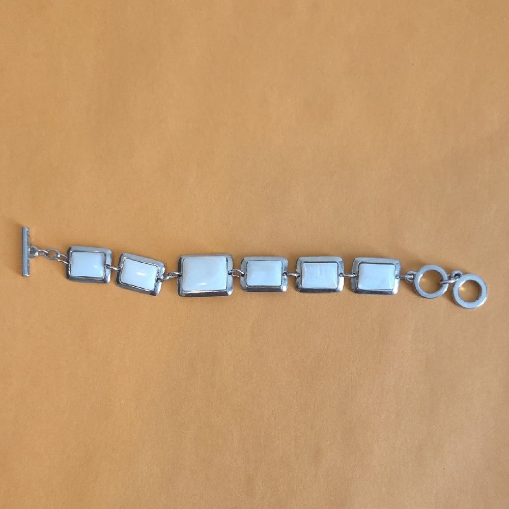 Silver And White Rectangular Link Bracelet - image 2